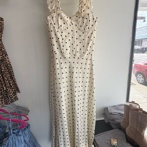 Polka Dot Cream Maxi Dress with Ruching Straps